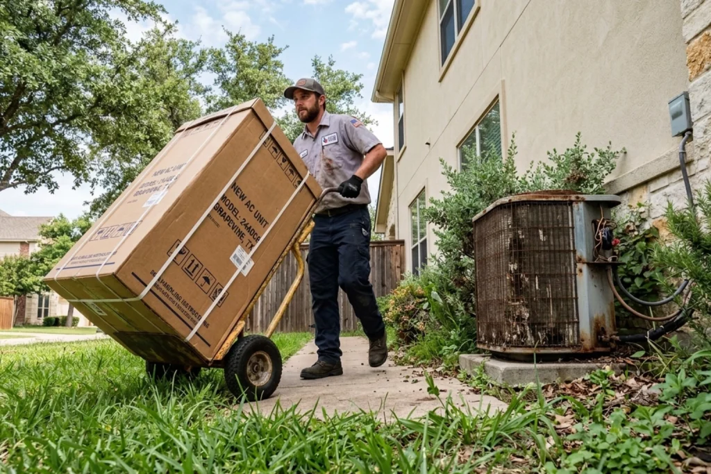 HVAC technician evaluating system for spring replacement
