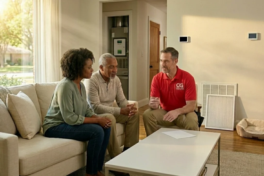 Homeowners choosing indoor air quality solution for allergies and odors