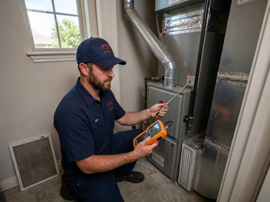 Coventry and Gattis technician testing a furnace before heating season