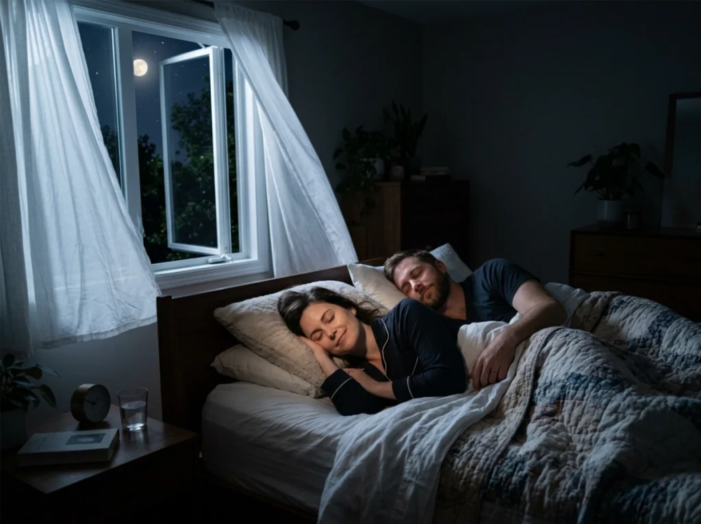 A couple of peacefully sleeping in their bed