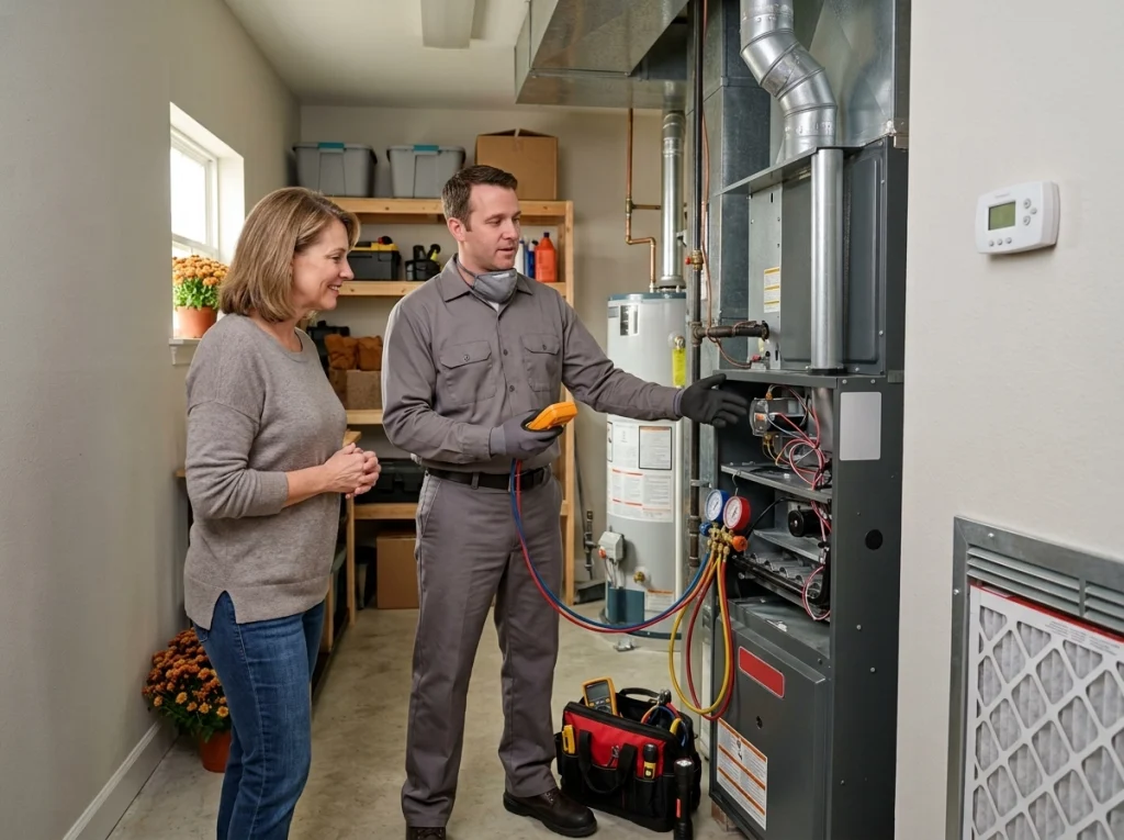 Grapevine homeowner scheduling a fall furnace tune-up before winter